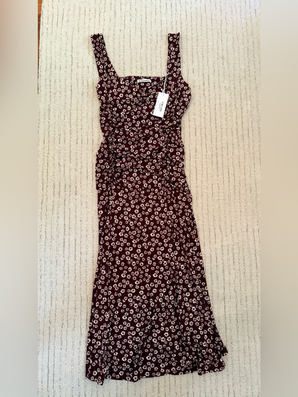 Reformation Suvi knit Midi Dress in Burgundy floral print